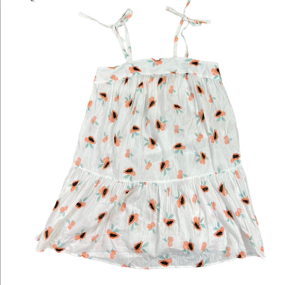 LOFT Beach Papaya Tie Strap Swing White Coral Mini Tiered Boho Dress Cover Up